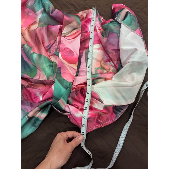 Elegant pink & green one shoulder plus size cocktail dress  by X Plus size XL - Picture 8 of 12